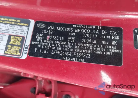 2020 Kia Forte Lxs from USA, damaged, VIN 3KPF24AD4LE184223